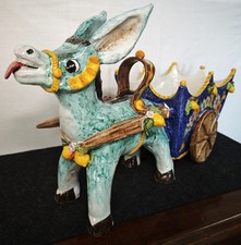 Enorme asino in ceramica vietrese – Asinello con carretto Firma Vietri , anni 60