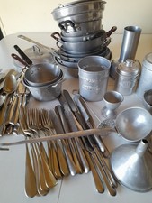Grande Lotto Barattoli E Tegami Alluminio E Posate Vintage