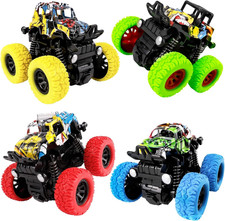 Monster Truck, 4pcs Inertia Toy Cars 360° Rotation Blue Green Yellow Red 
