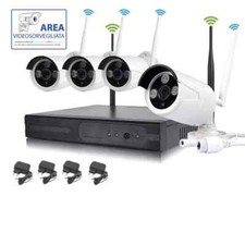KIT VIDEOSORVEGLIANZA WIRELESS FULL HD 4 TELECAMERE WIFI REMOTO IP 5G DVR NVR