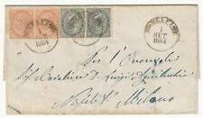 Regno d'Italia - Coppie 5 e 10 cent. De La Rue 1863 su piego con annullo Melfi