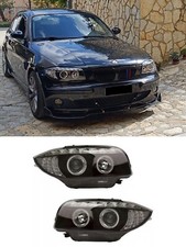 FARI ANTERIORI LED ANGEL EYES NERO PER BMW E81 E82 E87 E88 04-11 SERIE 1 FANALI