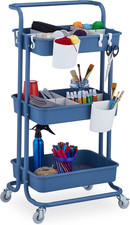 Carrello Da Cucina Con Ruote, 3 Ripiani, 2 Freni, Portaoggetti per Bagno E Uffic