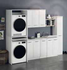Mobile Lavanderia bianco frassino componibile pensile coprilavatrice lavatoio