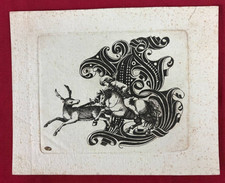 Stampa antica bulino allegoria animali lotta decorativa scuola tedesca 1900