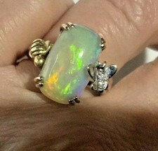 Anello bague Opale Oro 18kt 50's stile Dior farfalla ape Opal gold ring fly bee