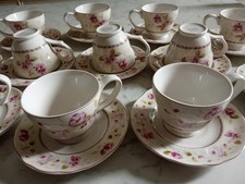 SERVIZIO 12 TAZZINE CAFFE E PIATTINO PORCELLANA H & H LIFESTYLE DECORO ROSELLINE