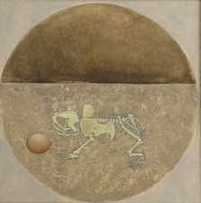 Gioxe De Micheli "sul tavolo del maestro" 1974 olio su tela di juta 80x80 cm