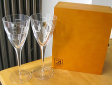 2x Bicchieri da Vino Geo Etichettati Cristallo Piombo in Astuccio Presentazione Legno Originale