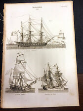 4a antica incisione nautica / Stampa velieri Vascello, Corvetta del 1866  6/16