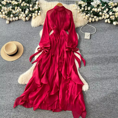 Vestito lungo rosso elegante - lungo,