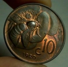 10 CENTESIMI 1920 APE VITTORIO EMANUELE III FIOR DI CONIO UNC RAME ROSSO