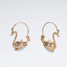 Orecchini donna pendenti oro dorati turchese uccelli cigno particolari Liberty