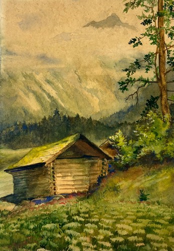 Acquerello paesaggio alpino - paesaggio,