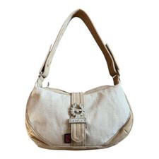 Autentica borsa a tracolla Belstaff Cindy beige tela nabuk nuova con etichetta 2 cinghie