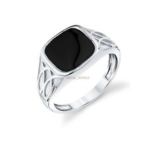 Anello In Argento Placcato Oro Bianco 14K Con Onice Nero Naturale Per Uomo #1144