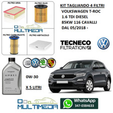 TAGLIANDO 4 FILTRI OLIO ORIGINALE 0W30 VOLKSWAGEN T-ROC 1.6 TDI 116 CV 85KW
