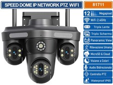 TELECAMERA SPEED DOME PTZ IP NETWORK 12MP CON TRE LENTI TRE SCHERMI IP65