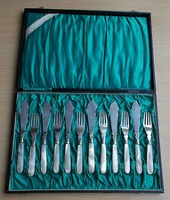Raro 12-tlg. Posate da Pesce IN 835er Argento + Madreperla Holland 1888-1921