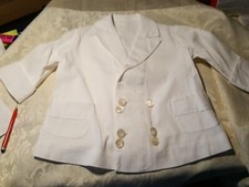 giacca bimbo estiva di cotone piquet bianco doppio petto Vintage (17) B34 ^