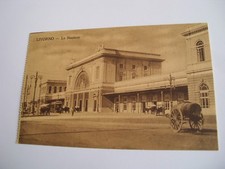 Livorno - la stazione + carro-botte e tram - non spedita f. p. 