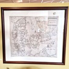 Quadro, Stampa antica, cartina geografia Danimarca Cornice in legno