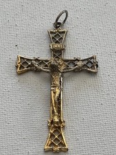 Antica Croce Crocifisso Pendente In Argento 800 Vermeil 