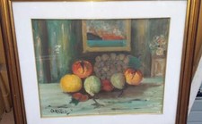natura morta con frutta-olio su tela-firmato-still life-con cornice dorata-60x70