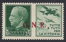 RSI 1943 - 25 c. NUOVO n. 15/Ia PROPAGANDA DI GUERRA, VARIETA' Cert. CARRARO