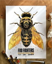 Poster Foo Fighters Manchester 2024 EMBELLISHED Luke Preece RARO 1/1 firmato #d