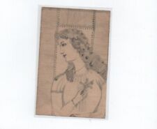 Disegno a matita su carta crespata - formato 9,5 x 14 donna con fiore - firmata