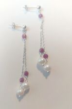 Orecchini in argento 925  con rubini naturali da 3 mm e perle di acqua dolce 