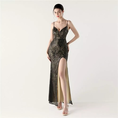 Abito nero albicocca - nero-albicocca, elegante