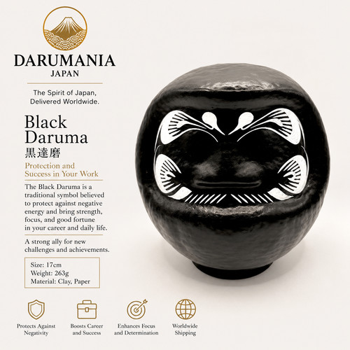 Bambola daruma nera - bambola, giapponese