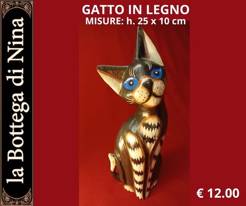 Gatto legno dipinto mano - in,