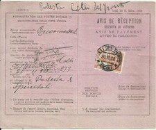 Avviso ricevimento con 50 cent. Filiberto 20.11.1928 su Modello estero