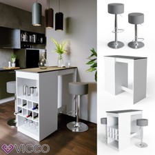 Tavolino bar Bancone da bar Tavolino alto da bar 2 sgabelli Ross Bianco Vicco
