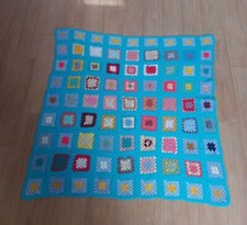 Vintage Nonna Copertina Uncinetto Lana Patchwork Colorata 112x106 cm circa