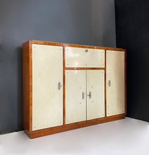 Mobile bar originale anni 70 in pergamena e mogano biondo