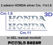 2 Adesivi HONDA  SILVER cm.11 scritta MOTO carena 3D gel resinati