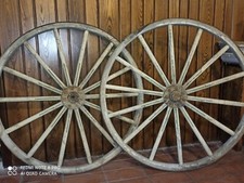 Coppia ruote carro legno Epoca Vintage antiche decorazione dipinta verde