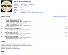 Barry White – Come On [A&M Records – 31458 1027 1]