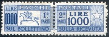 1954 Repubblica Pacchi Postali 1000 lire cavallino nuovo centrato * tl cert.