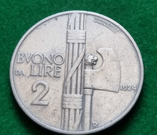 MONETA COIN REGNO D'ITALIA RE VITTORIO EMANUELE III° BUONO DA LIRE 2 DUE 1924