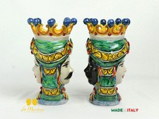 Testa di Moro in Ceramica di Caltagirone Doppia Faccia Ruggero Corona H19 - Var
