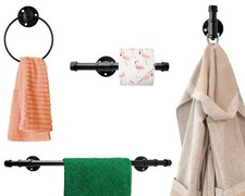 Industrial Pipe Decor Set for Bathroom – 4 Piece Bathroom Fixture Set: 1 Pape...