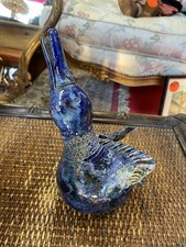 Canard Bleu Signé Tonin Grès