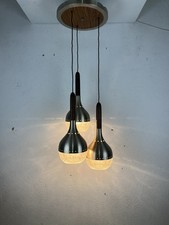 Lampadario legno alluminio vetro anni 60’ vintage design