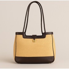 Borsa tote Etienne Aigner in paglia marrone con bordo in pelle borsa a tracolla Preppy Coastal