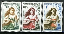 Polinesia Francese 1958, 0,10-1Fr chitarrista tahitiano MNH Mi 1-3